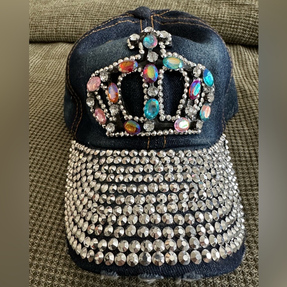Jeweled Crown Denim Cap